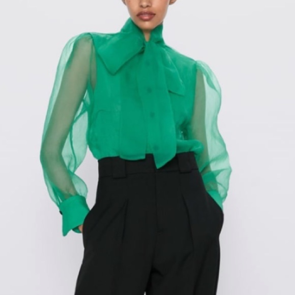 Zara green organza blouse